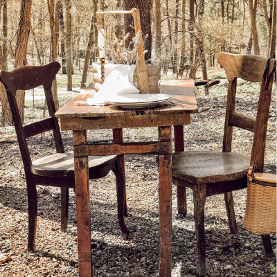 table and chairs in a woods