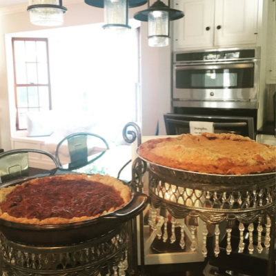 pecan and apple pie on counter