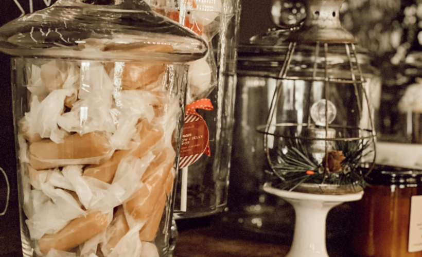 wrapped candies in glass jar